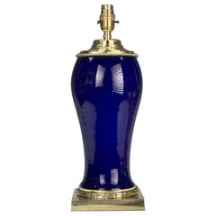 19th Century Colbot Ceramic Lamp (Converted from Oil Lamp) – Cobalt Blue & Gilde