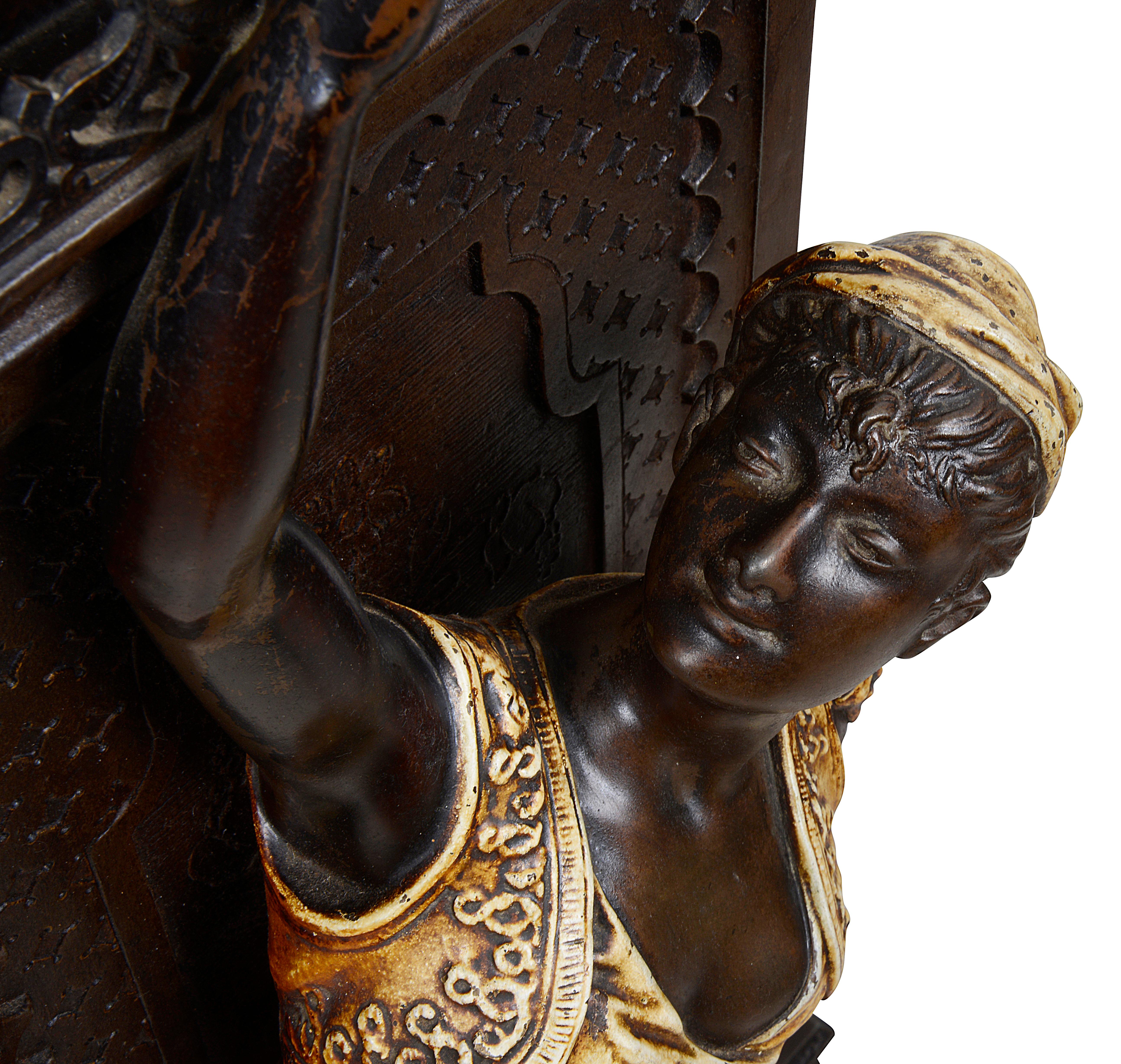French 19th Century Cold Painted Bronzed Arab Statue and Clock, After; Louis Hottoot For Sale
