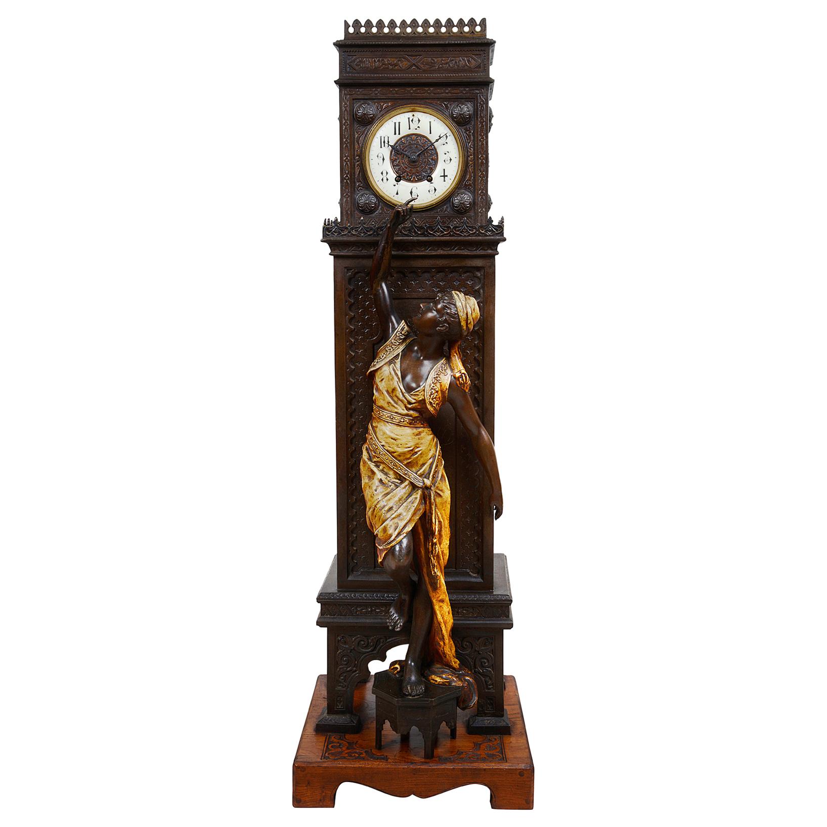 19th Century Cold Painted Bronzed Arab Statue and Clock, After; Louis Hottoot