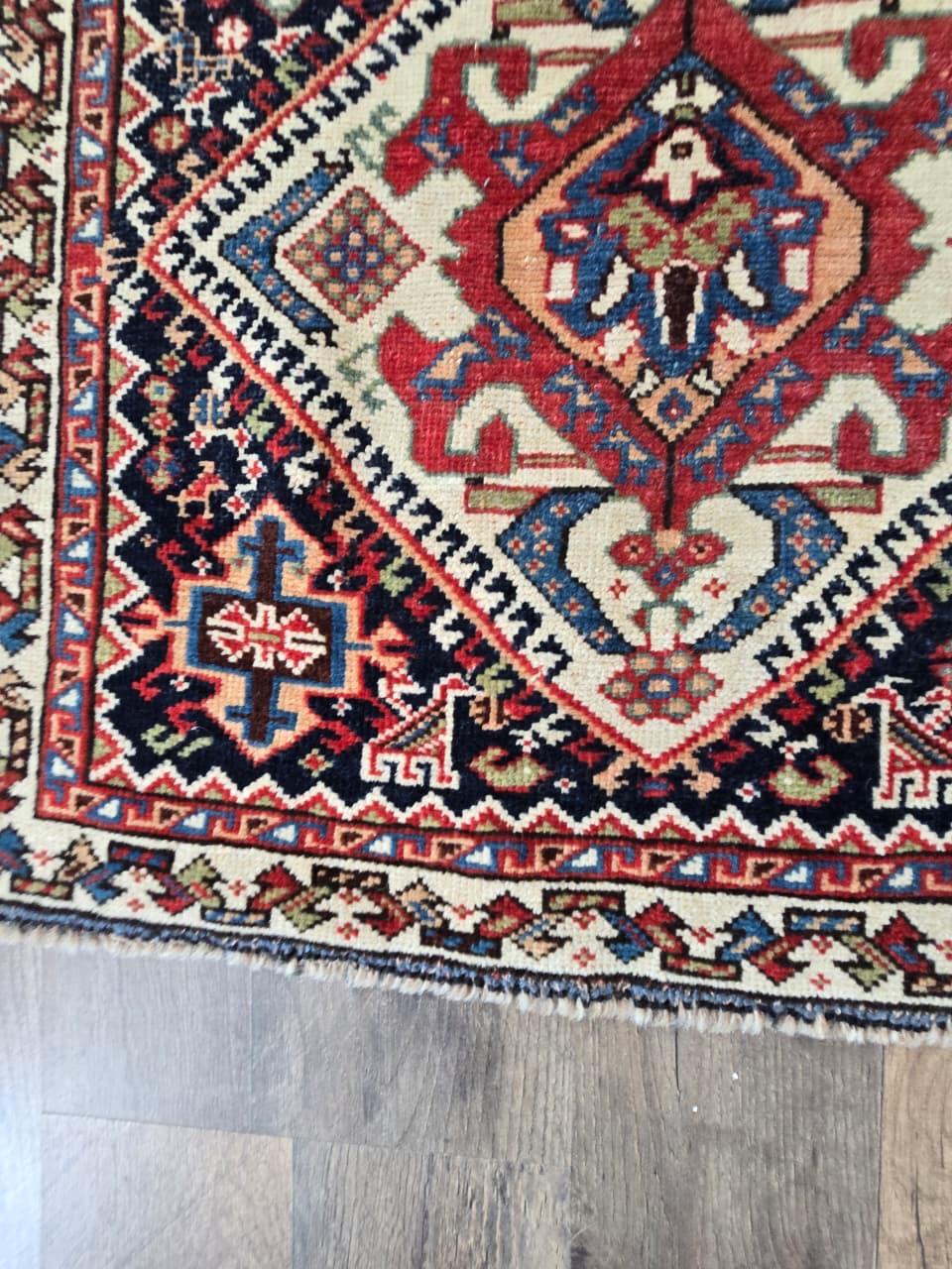 Lana Set di tappeti antichi Quashqai Bagface Saddleback da collezione del XIX secolo in vendita