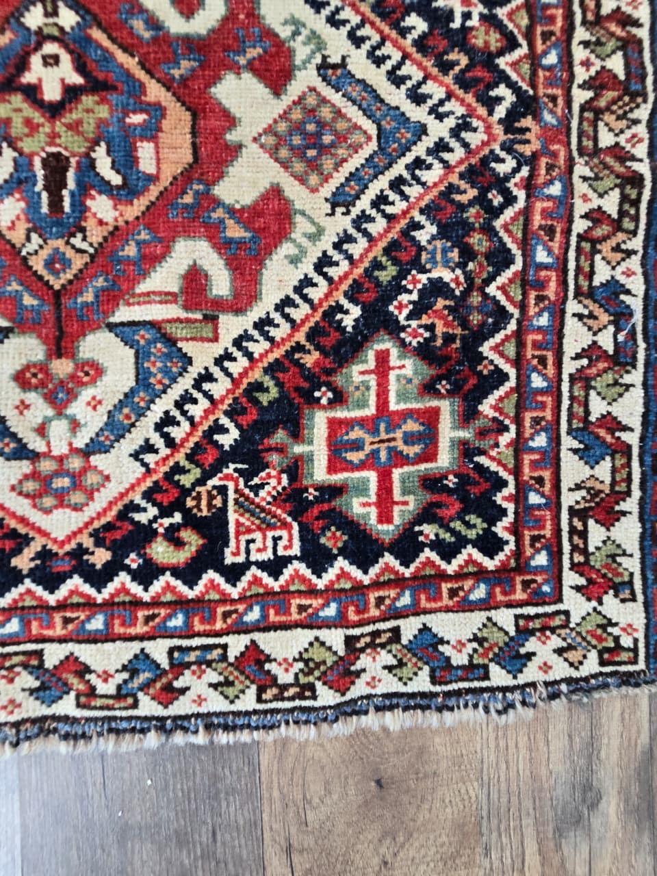 Set di tappeti antichi Quashqai Bagface Saddleback da collezione del XIX secolo in vendita 1