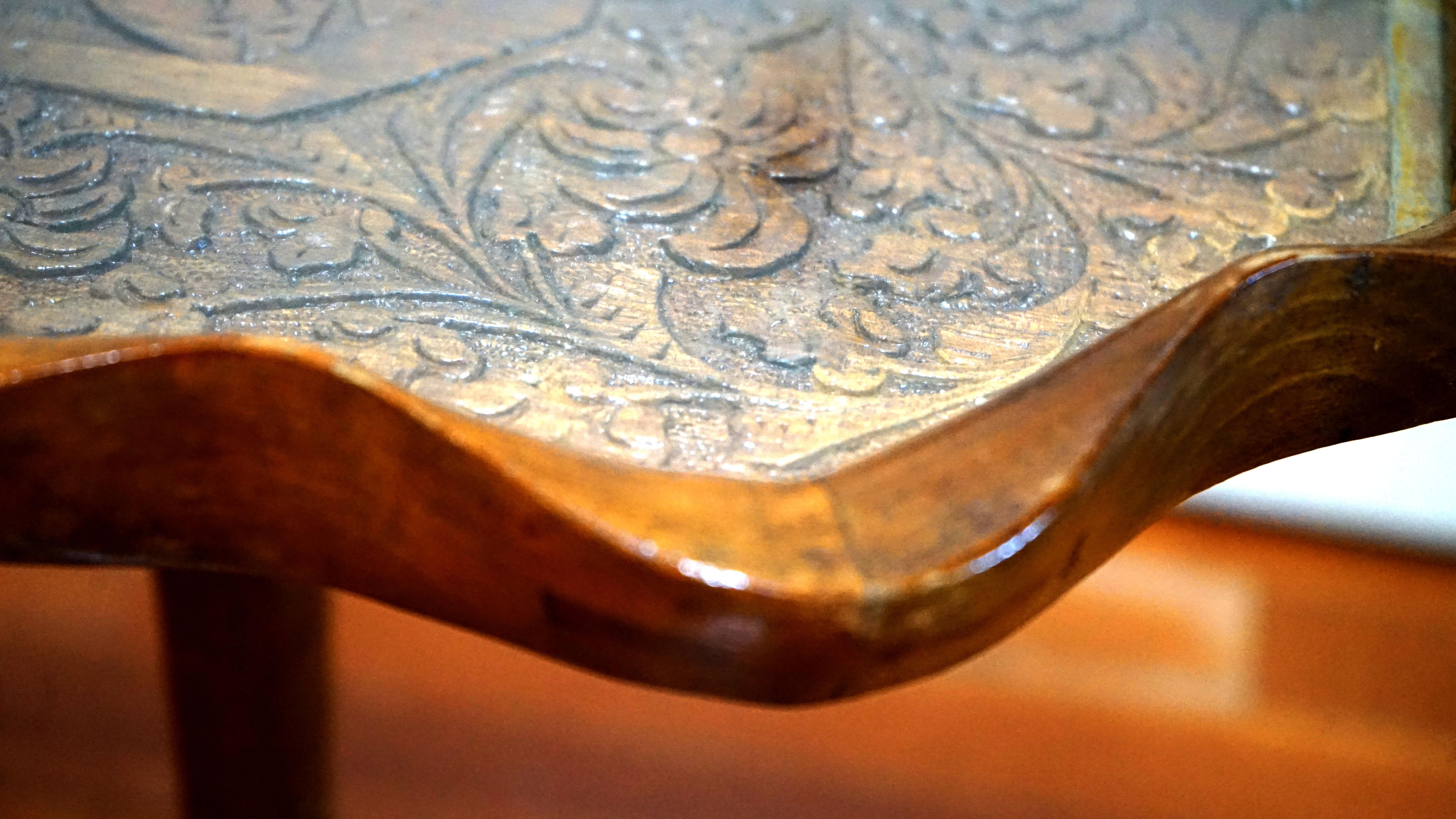Aesthetic Movement 19th Century Collectible Maple or Walnut Hand-Carved Table with Scalloped Rim For Sale