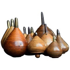 Antique 19th Century Collection of 16 English Treen Spinning Tops