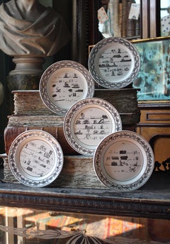 19th Century Collection of Five French Rebus Riddle Puzzle Game Plates