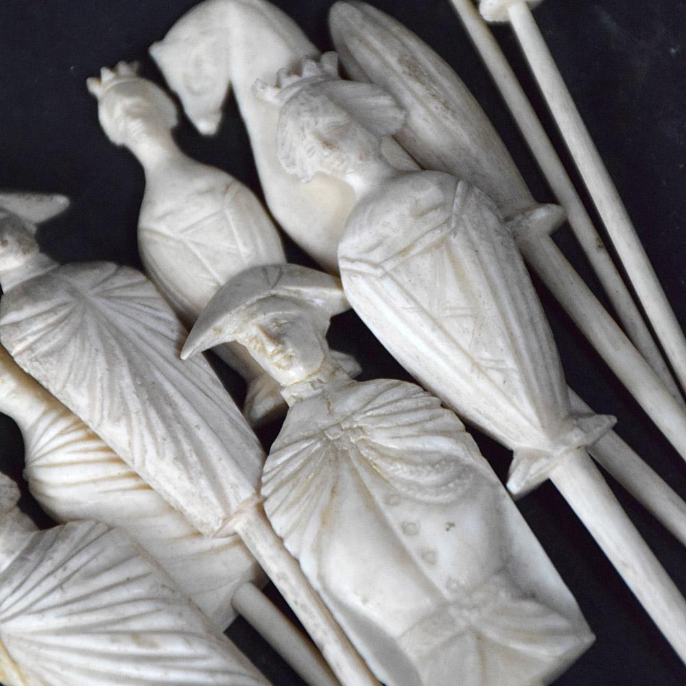 Hand-Carved 19th Century Collection of French Carved Bone Spillikins