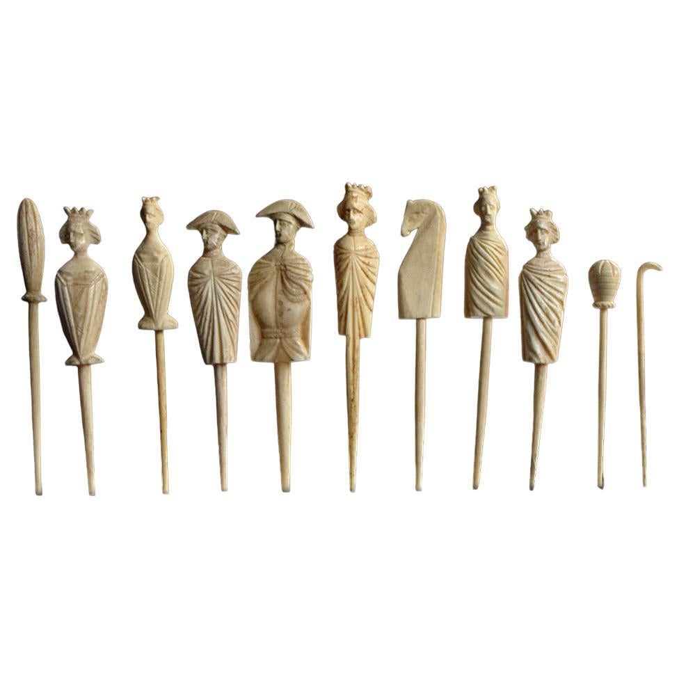 19th Century Collection of French Carved Bone Spillikins