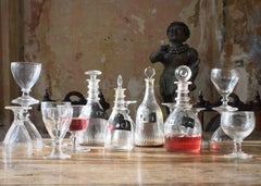 19th Century Collection of Georgian Rummers & Labeled Cut Glass Decanters