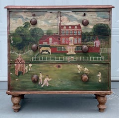 Commode américaine coloniale du 19ème siècle, peinte et décorée d'Americana