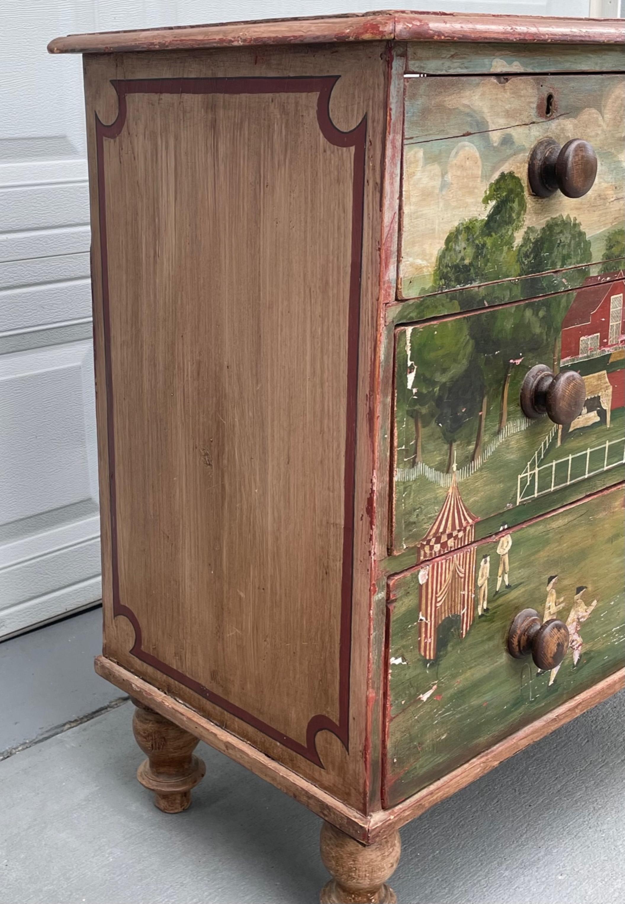 Hand-Painted 19th Century Colonial American Chest of Drawers, Paint Decorated Americana