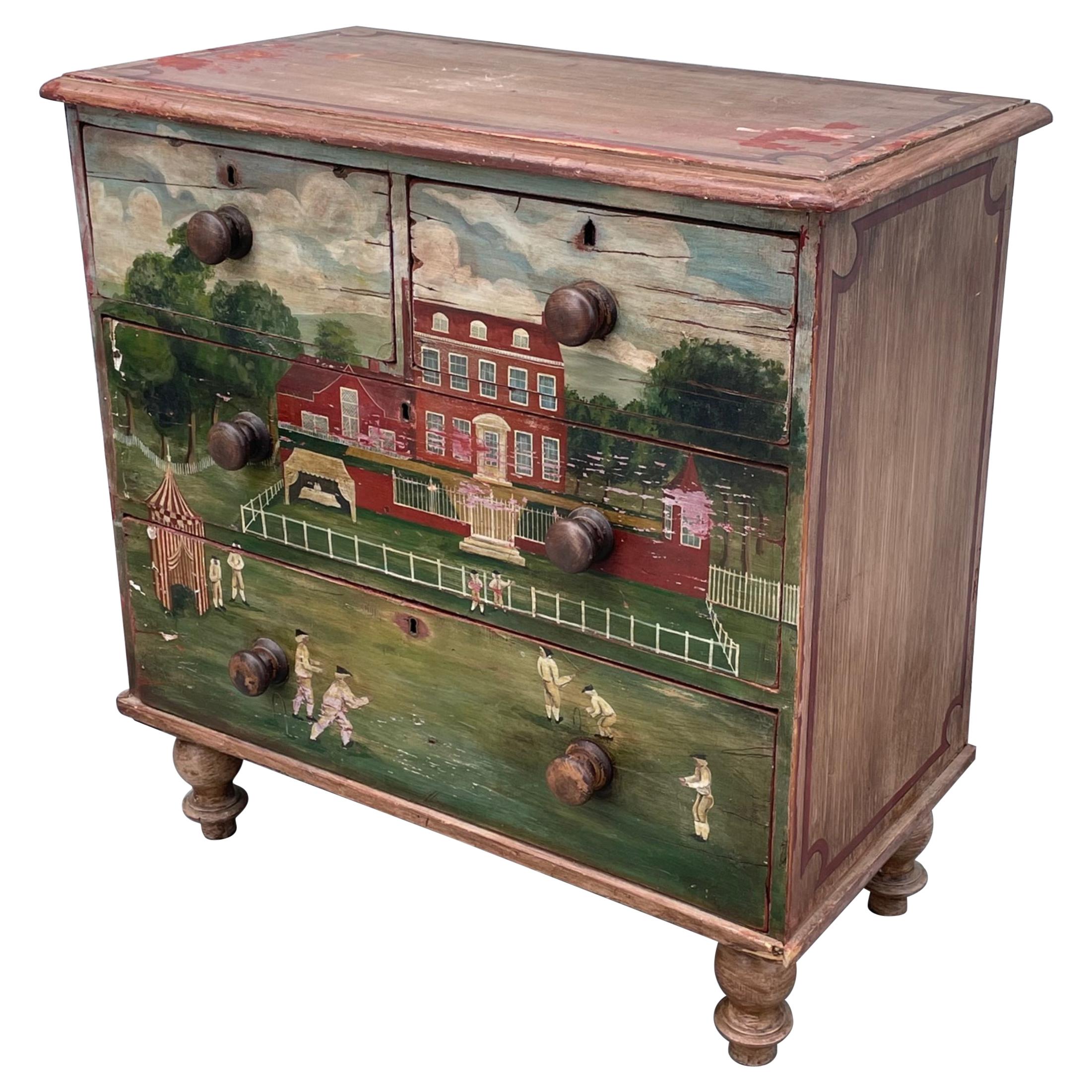 19th Century Colonial American Chest of Drawers, Paint Decorated Americana