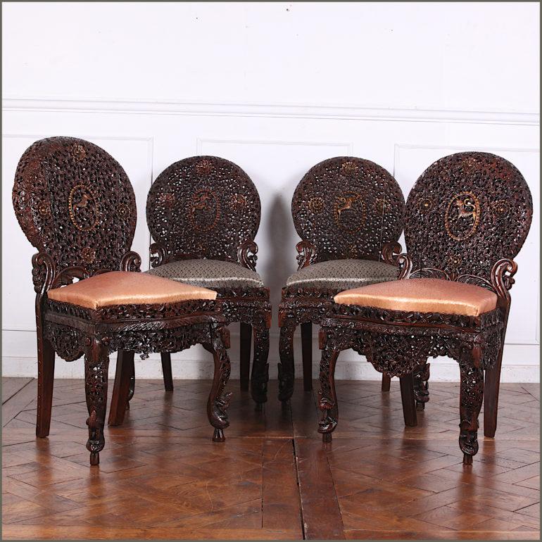 Anglo-Indian 19th Century Colonial Anglo Indian Pierce-Carved Side Chairs