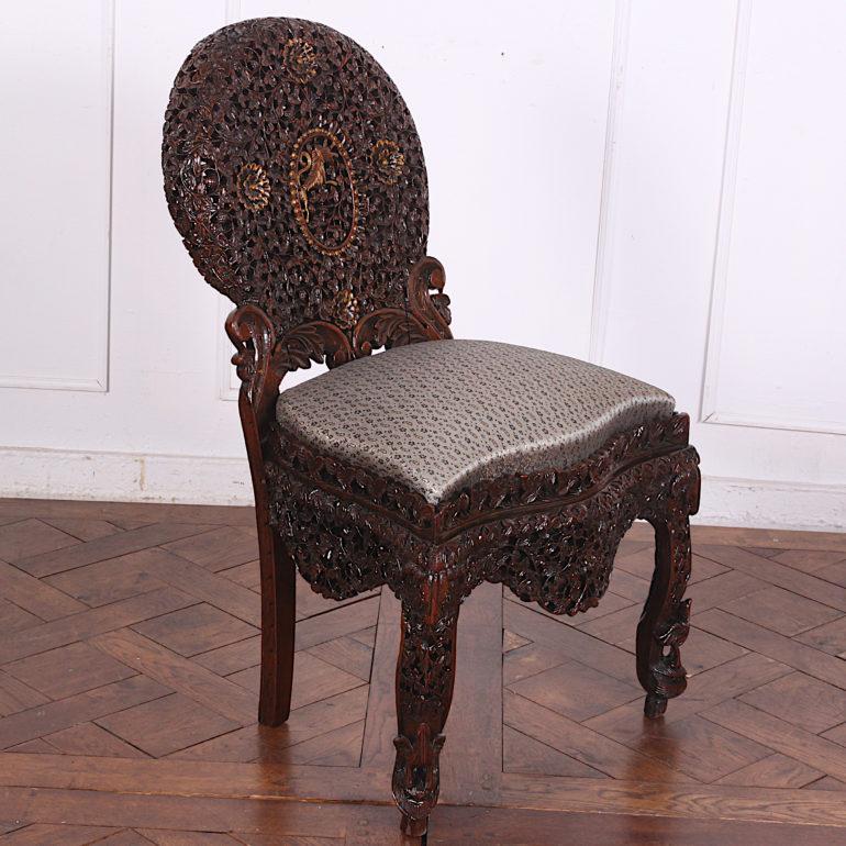 Hardwood 19th Century Colonial Anglo Indian Pierce-Carved Side Chairs