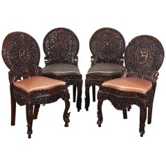 Antique 19th Century Colonial Anglo Indian Pierce-Carved Side Chairs