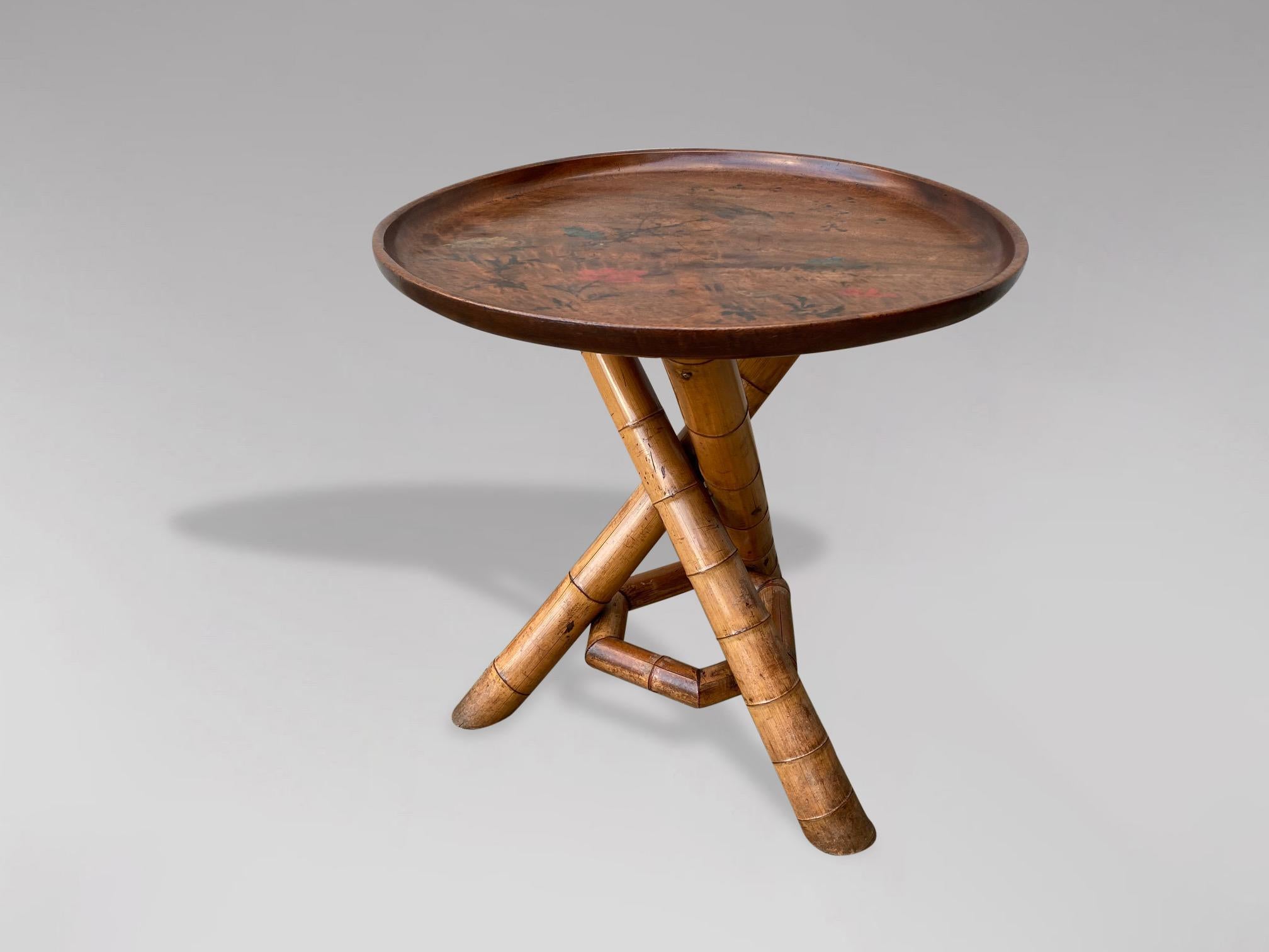 British Colonial 19th Century Colonial Bamboo Circular Tripod Table For Sale