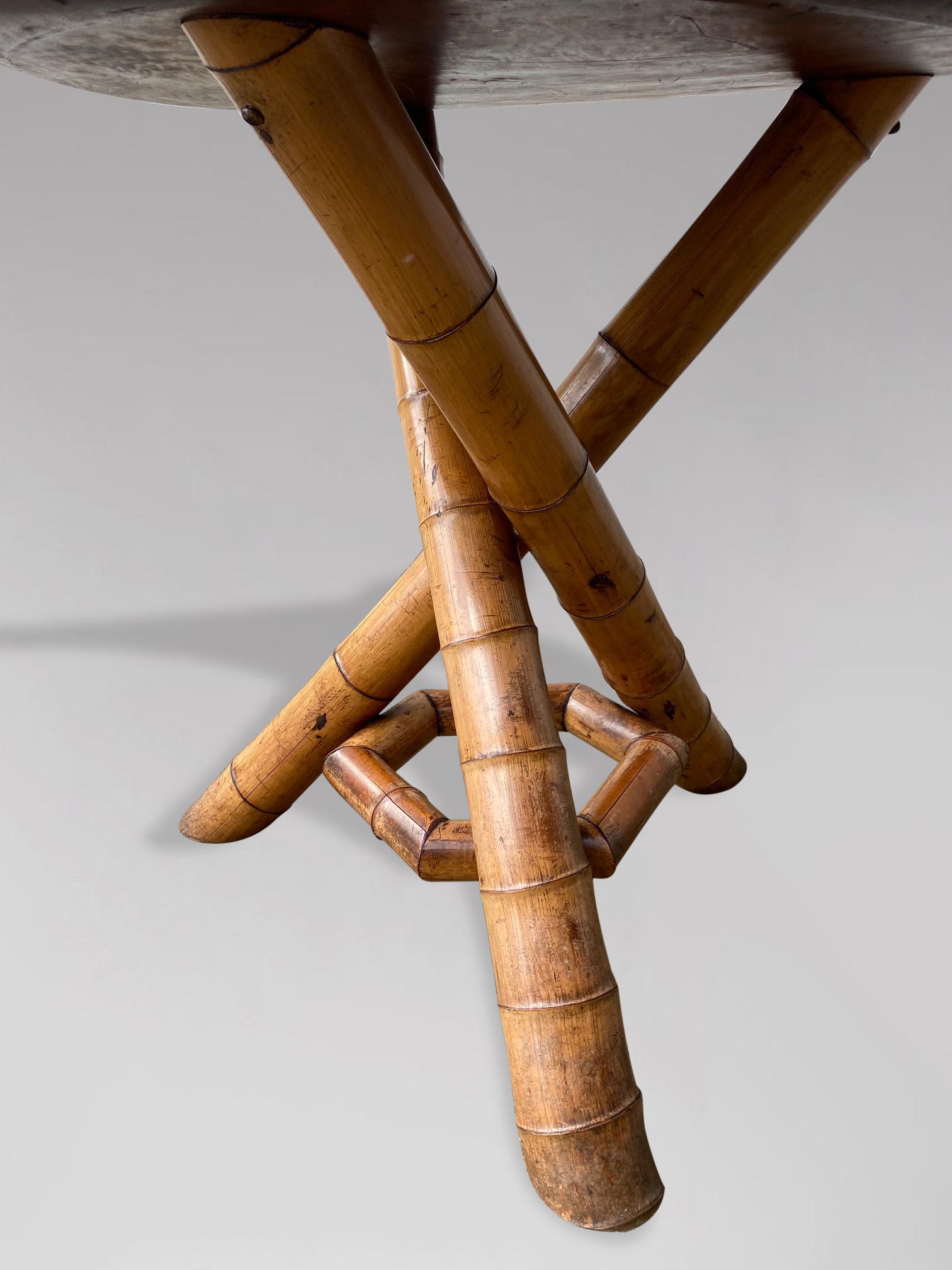 Hand-Crafted 19th Century Colonial Bamboo Circular Tripod Table For Sale