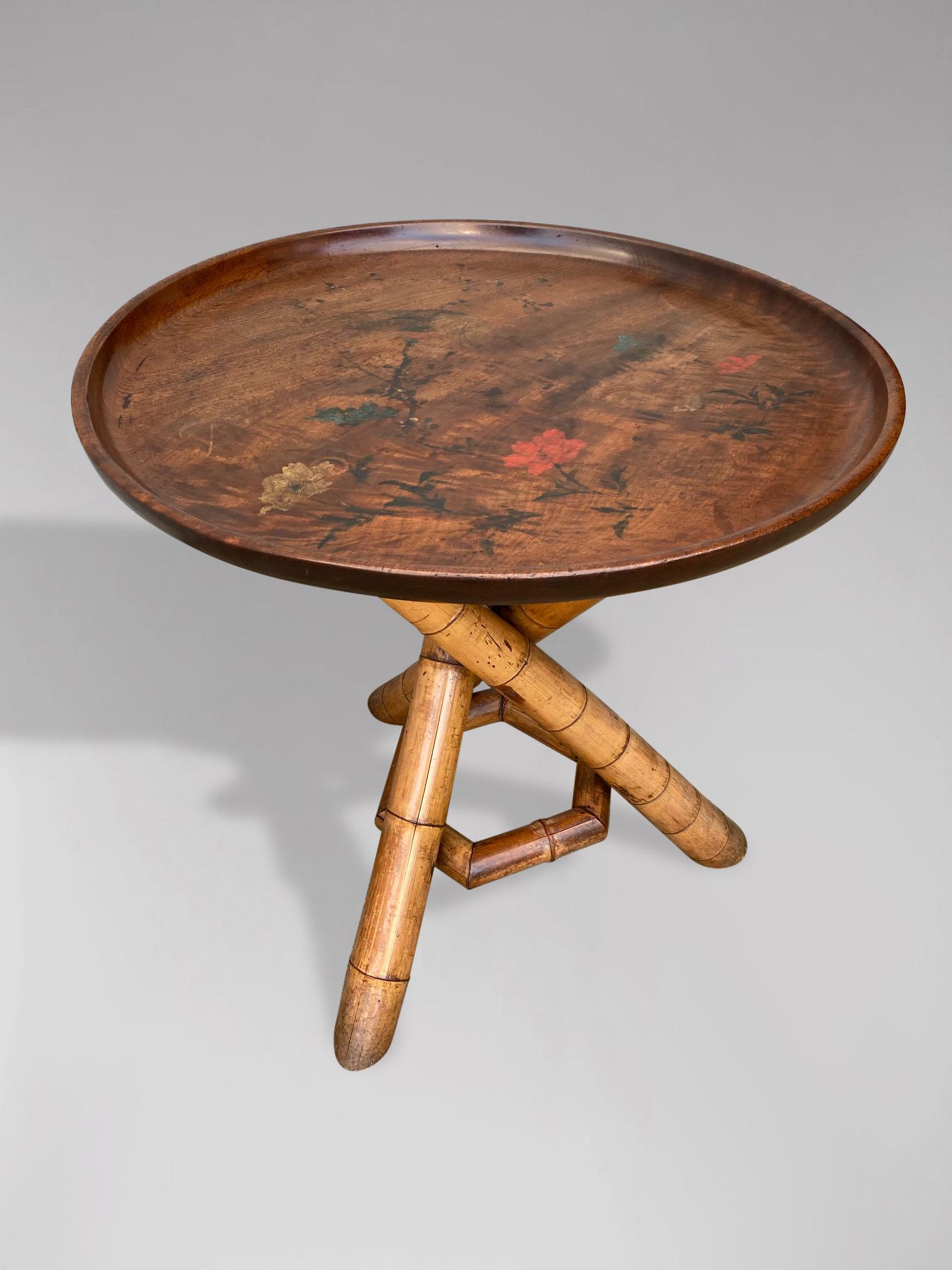 19th Century Colonial Bamboo Circular Tripod Table For Sale 1