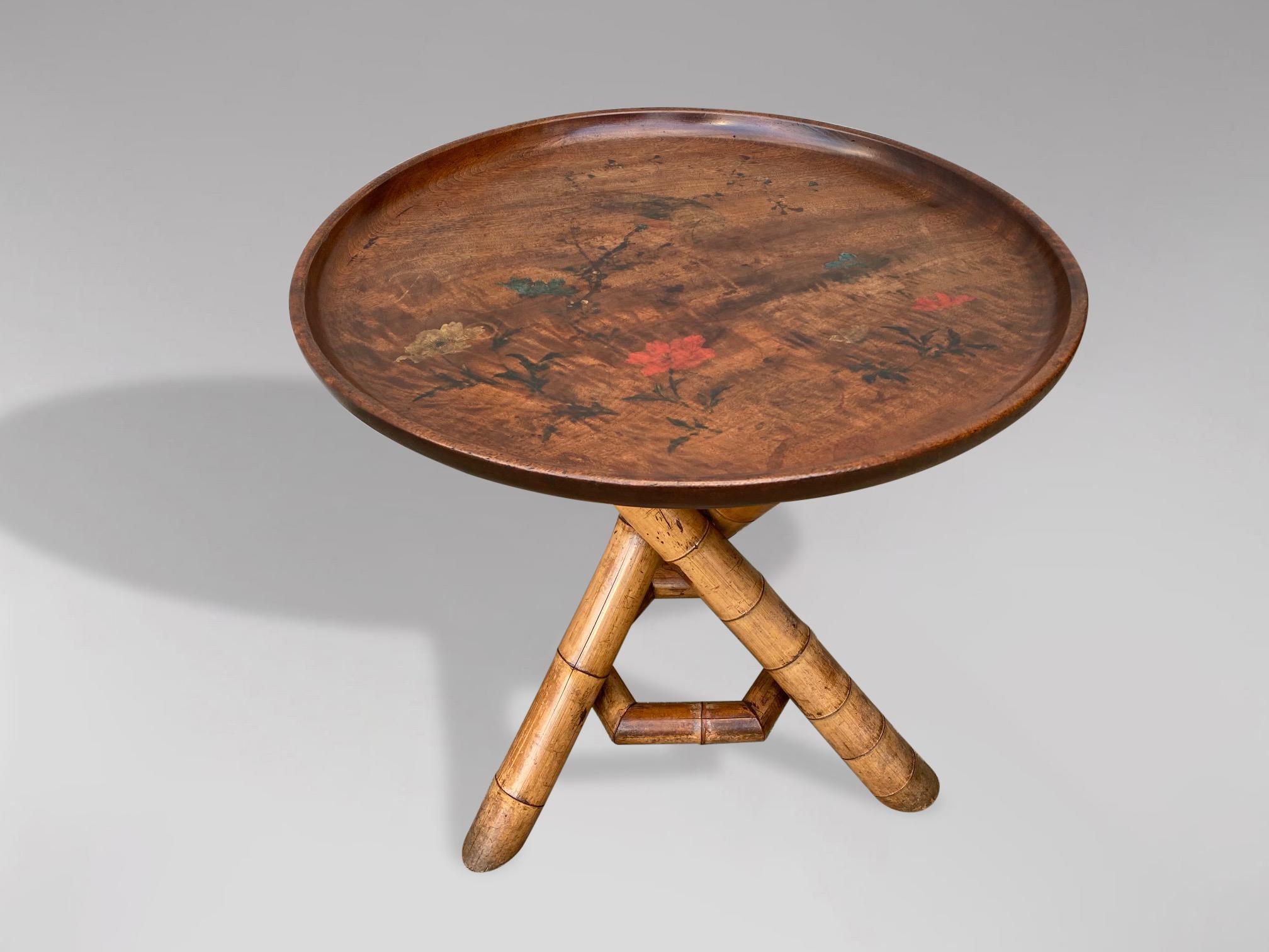 19th Century Colonial Bamboo Circular Tripod Table For Sale 2