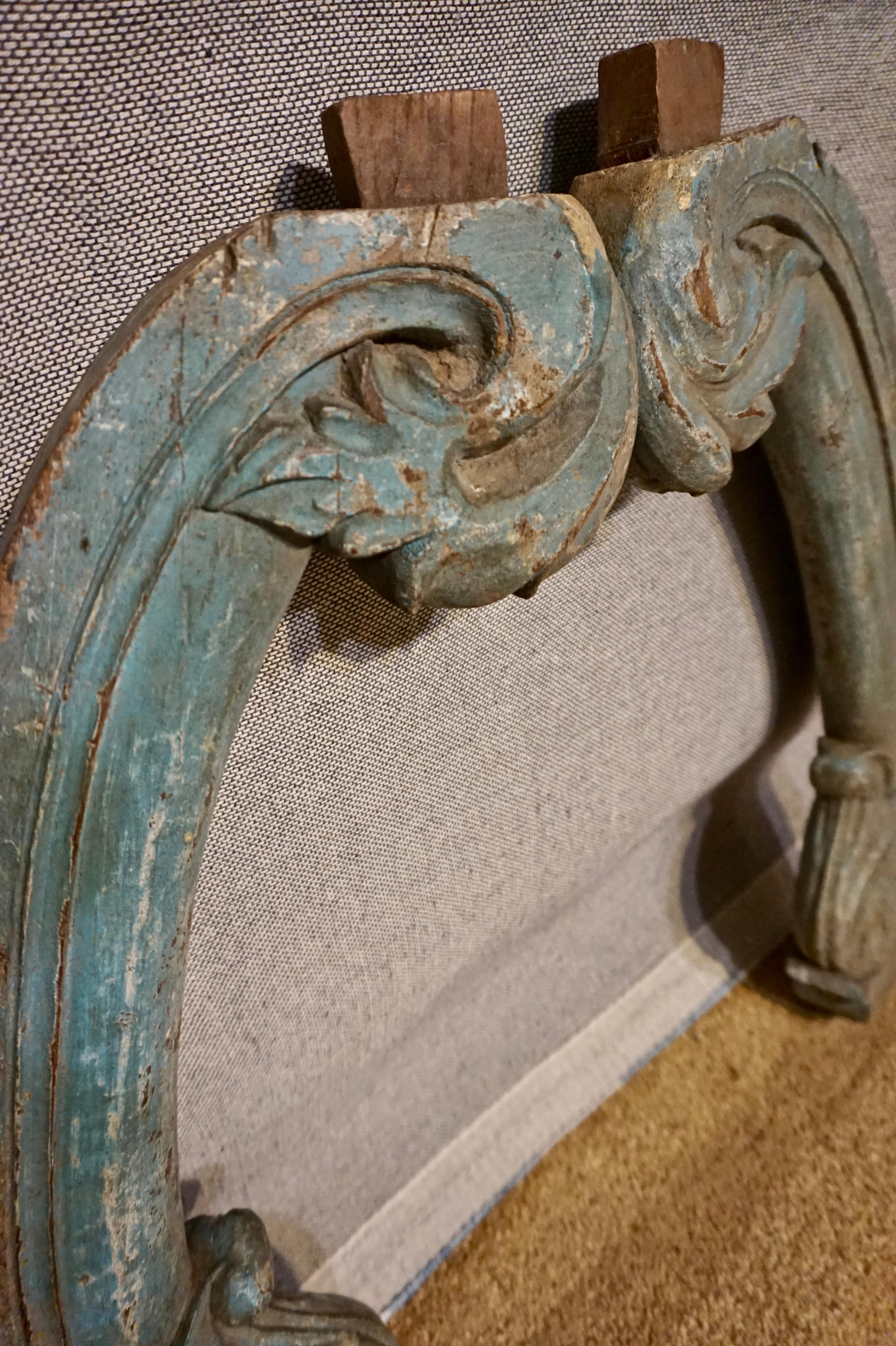 British Indian Ocean Territory 19th Century Colonial Hand Carved Elephant Trunk Shape Corbels Turquoise Paint