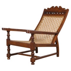 19th Century Colonial Mahogany Plantation Lounge Cane Chair