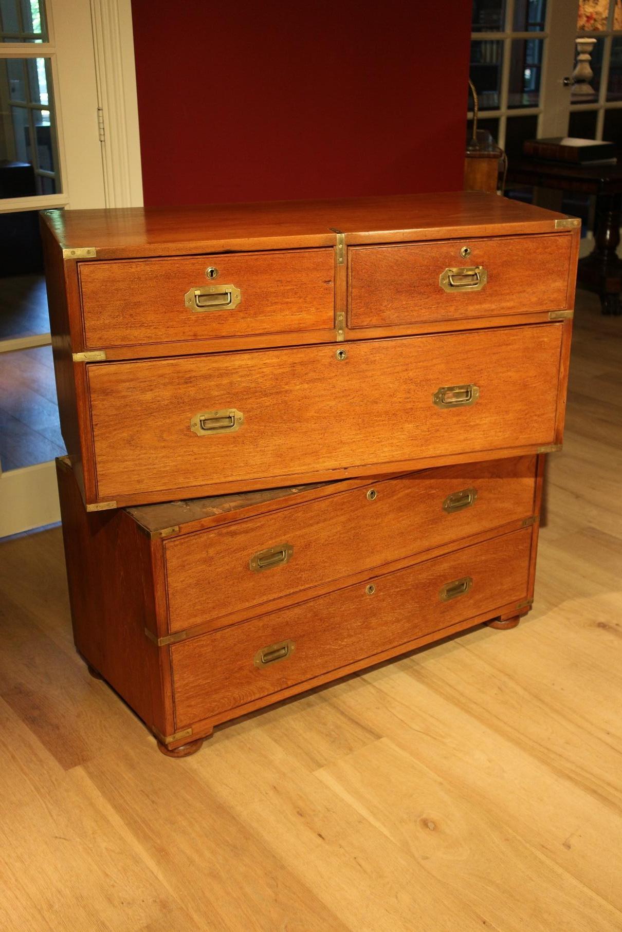19th Century Colonial Teak Wooden Victorian Campaign Chest of Drawers 5
