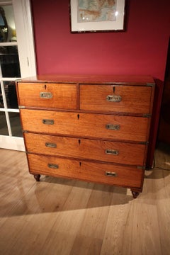 19th Century Colonial Teak Wooden Victorian Campaign Chest of Drawers