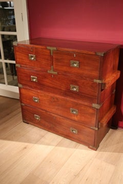 19th Century Colonial Teak Wooden Victorian Campaign Chest of Drawers