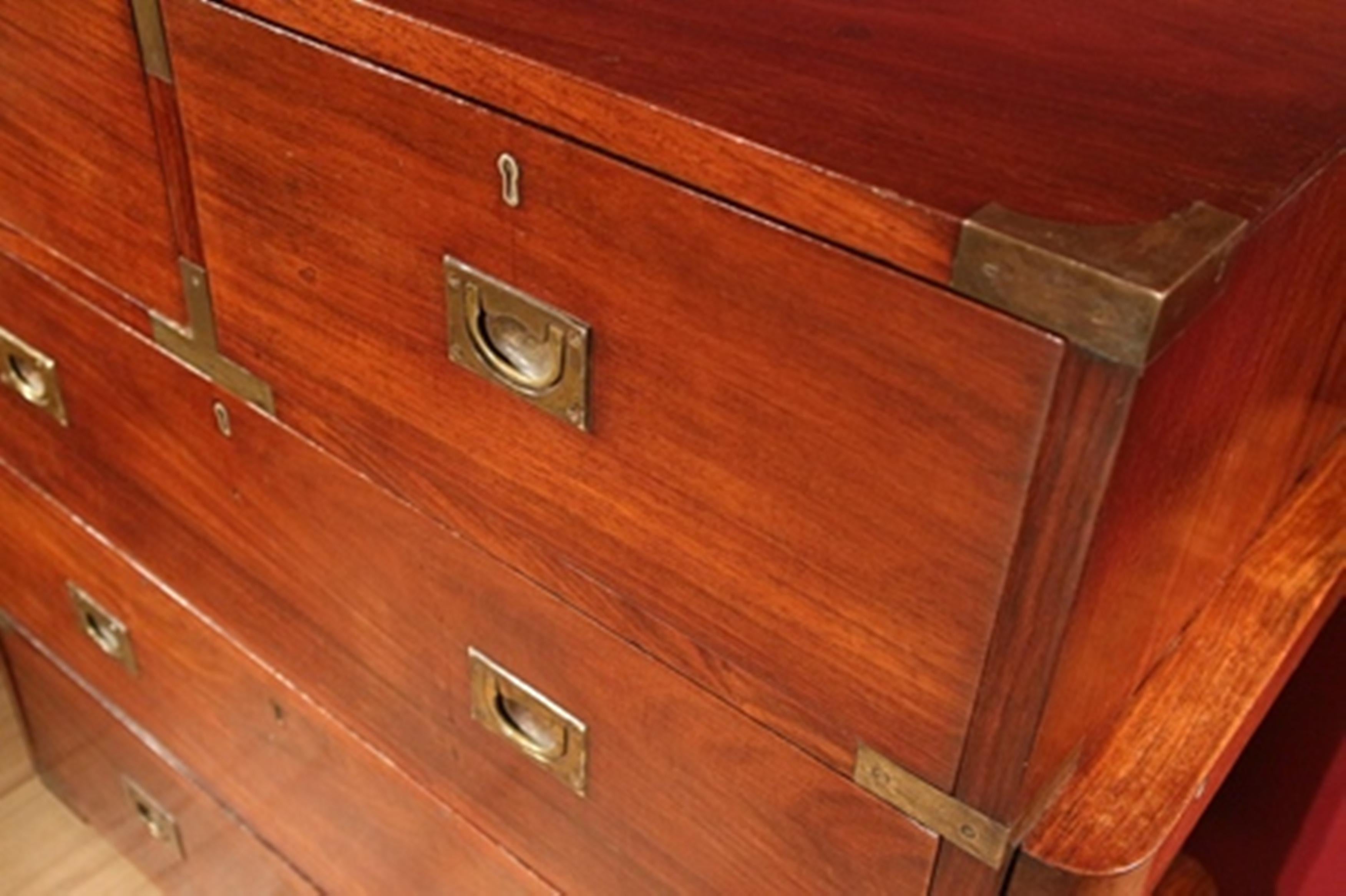 Great Britain (UK) 19th Century Colonial Teak Wooden Victorian Campaign Chest of Drawers