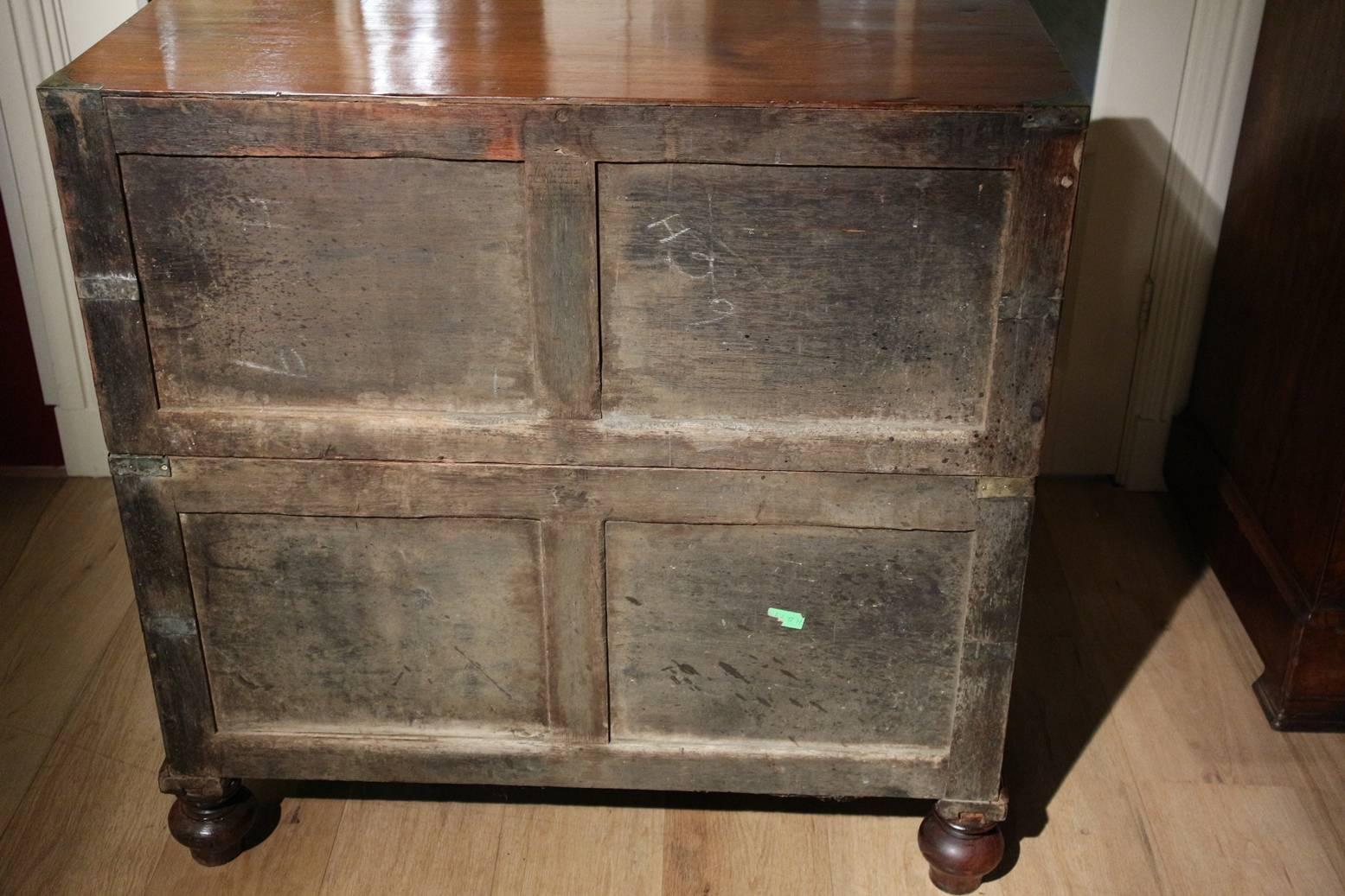 19th Century Colonial Teak Wooden Victorian Campaign Chest of Drawers In Excellent Condition In Eindhoven, NL