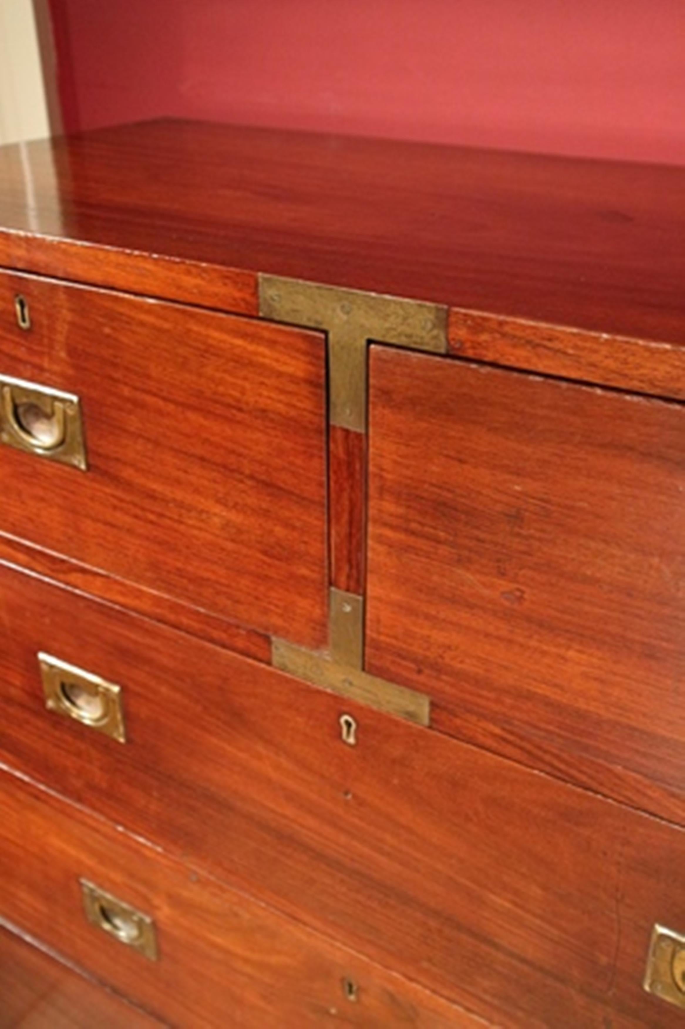 Mid-19th Century 19th Century Colonial Teak Wooden Victorian Campaign Chest of Drawers