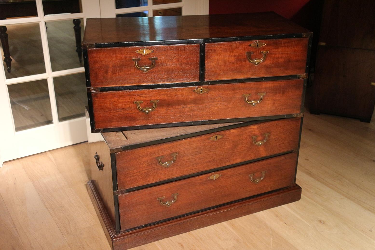 19th Century Colonial Teak Wooden Victorian Campaign Chest of Drawers 1