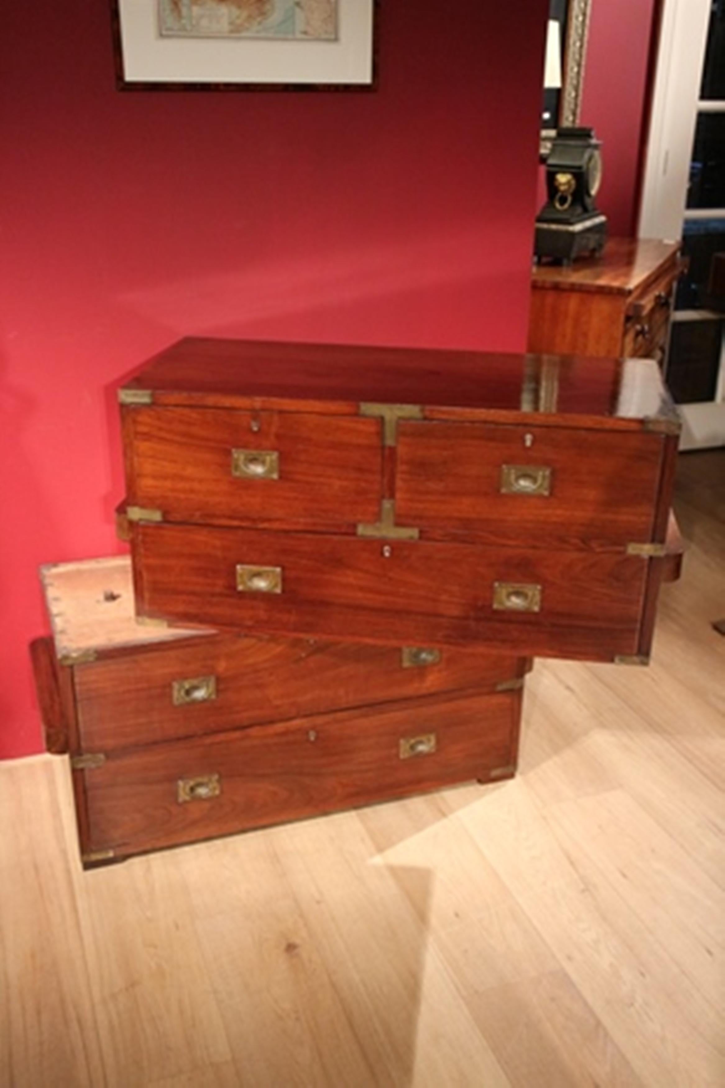 19th Century Colonial Teak Wooden Victorian Campaign Chest of Drawers 3