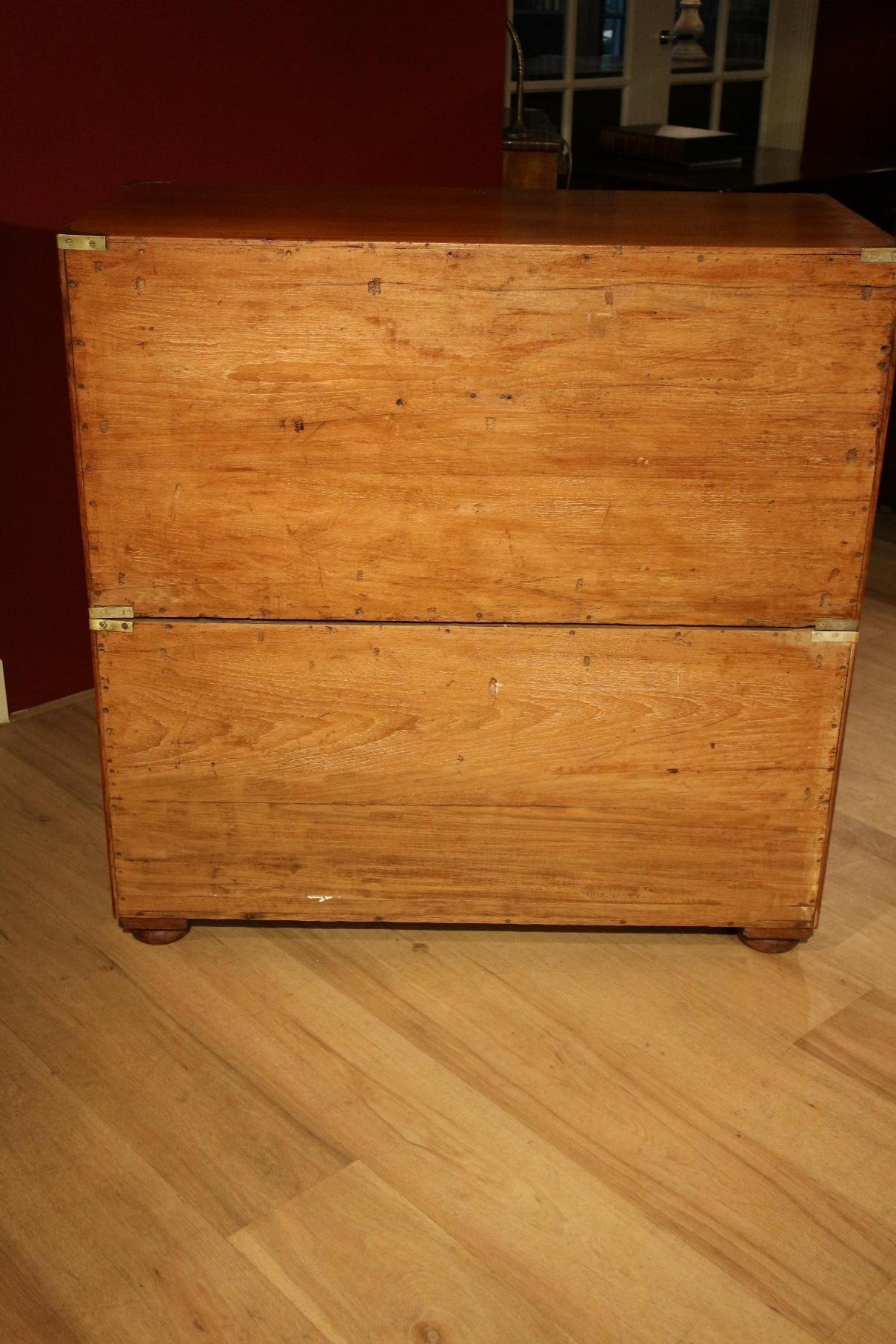 19th Century Colonial Teak Wooden Victorian Campaign Chest of Drawers 4