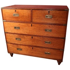 Antique 19th Century Colonial Teak Wooden Victorian Campaign Chest of Drawers