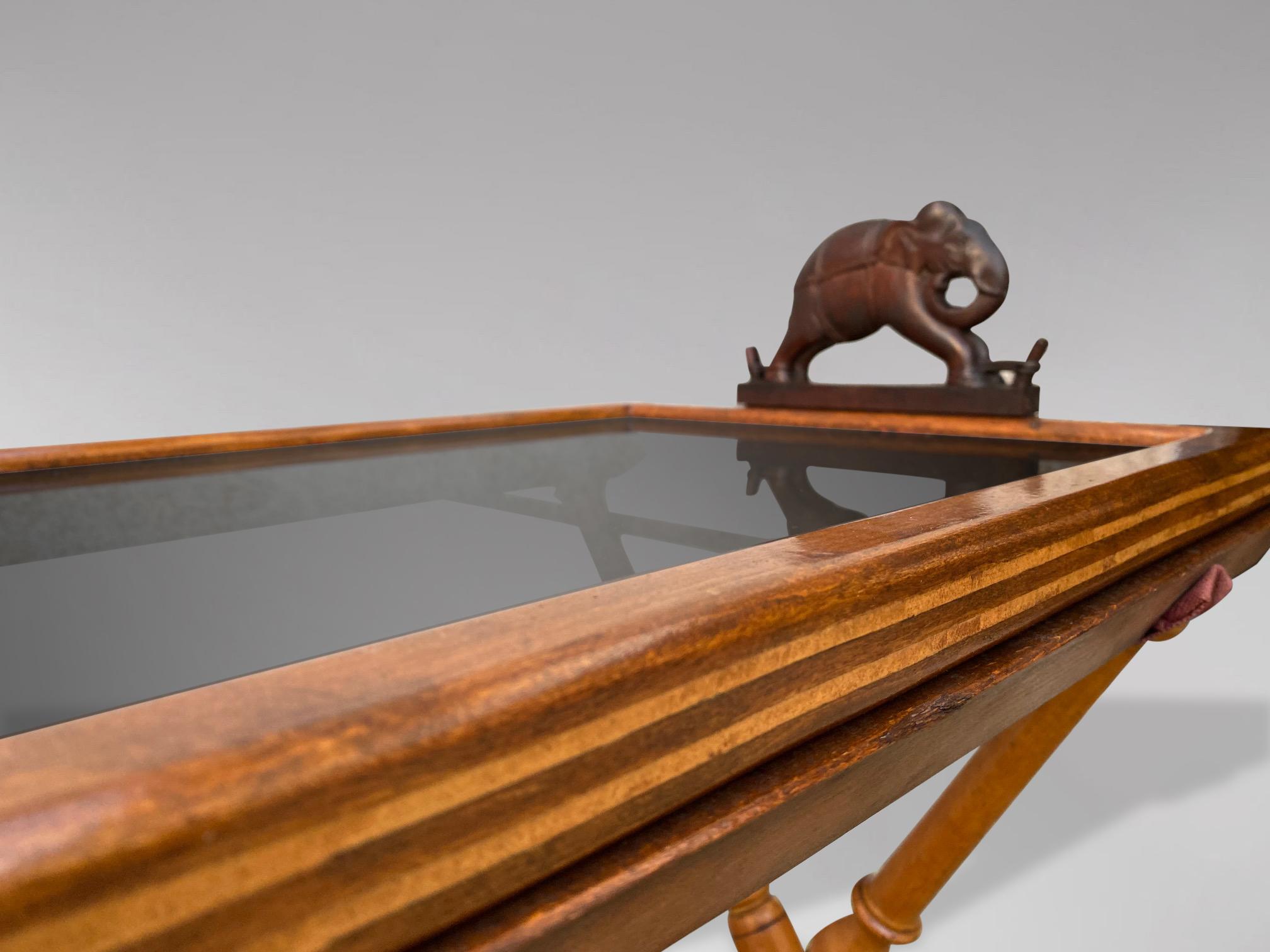 Hand-Carved 19th Century Colonial Walnut and Inlay Tray on Stand