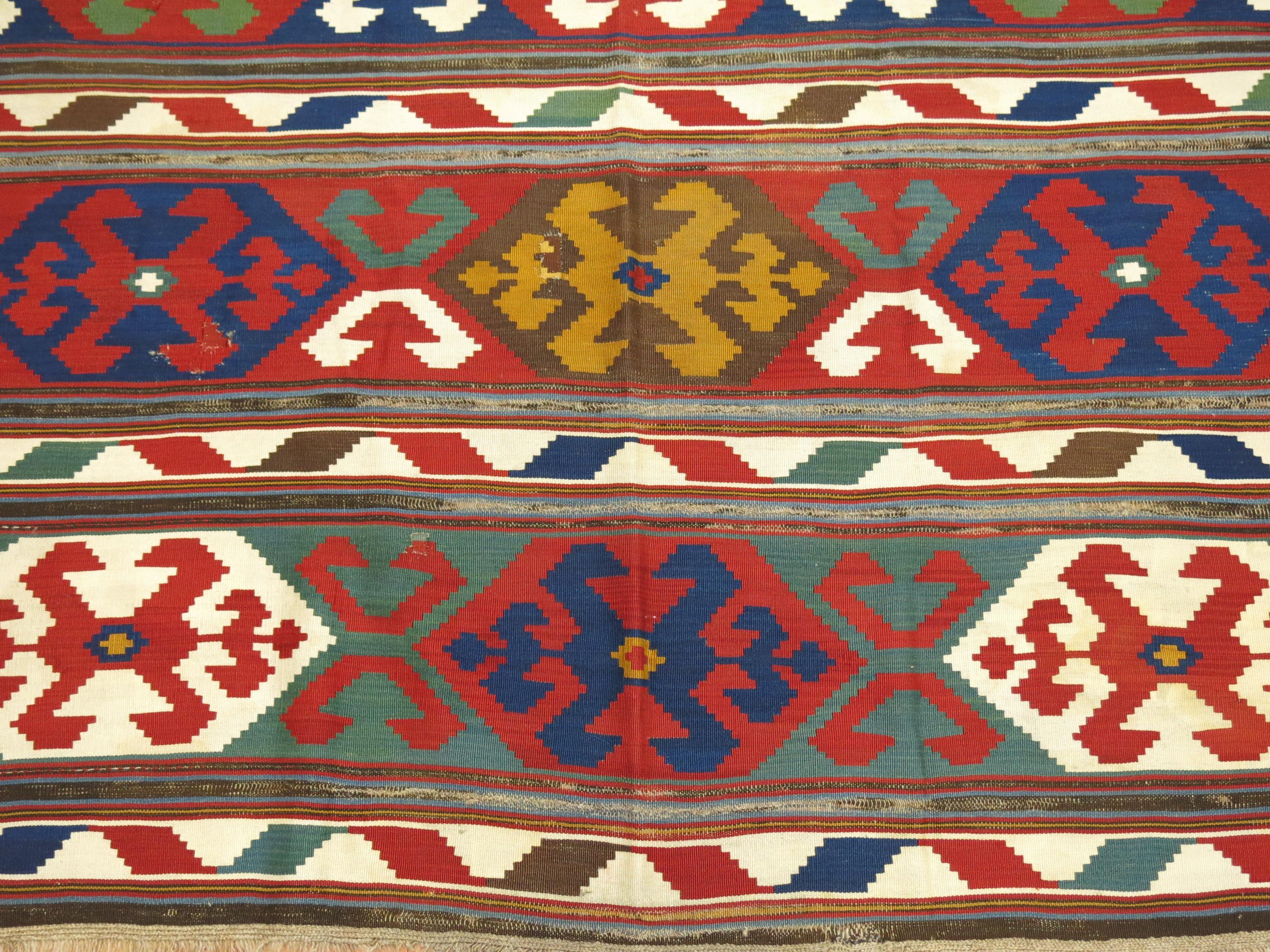 A fine example of a late 19th century Caucasian kilim with all original colors.