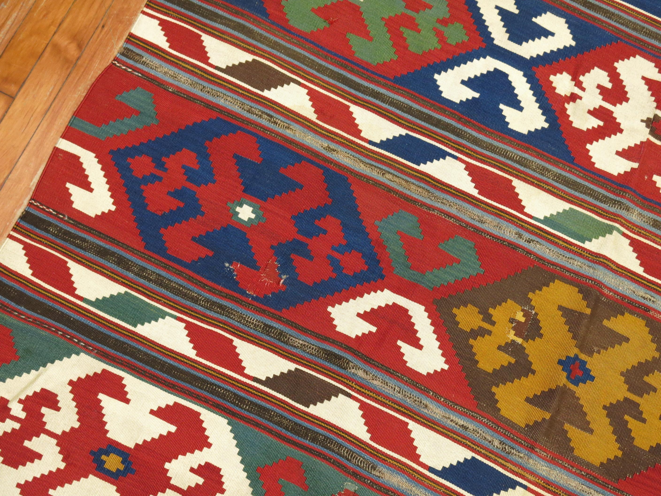 Tribal 19th Century Colorful Antique Caucasian Kilim