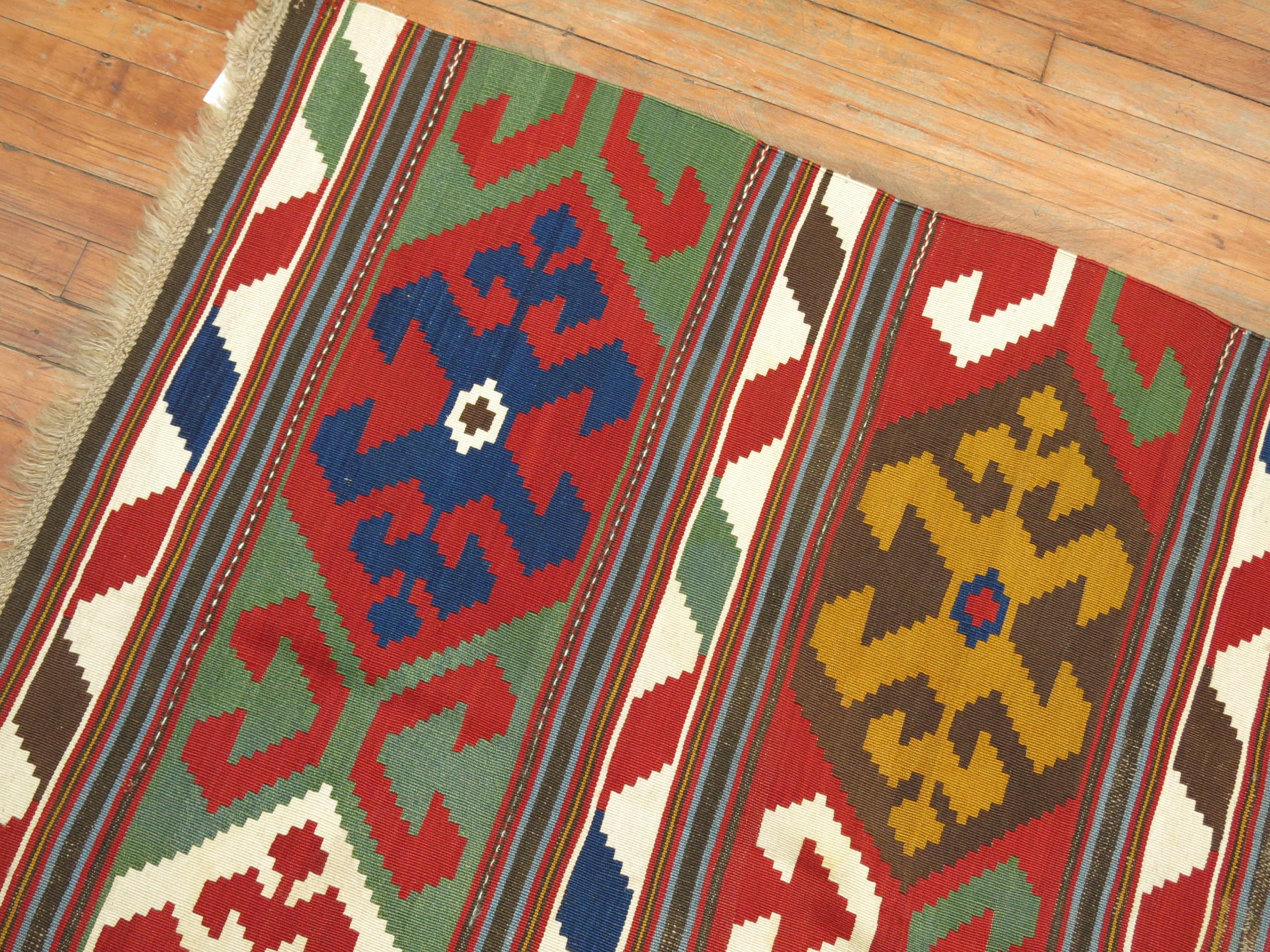 19th Century Colorful Antique Caucasian Kilim In Good Condition In New York, NY