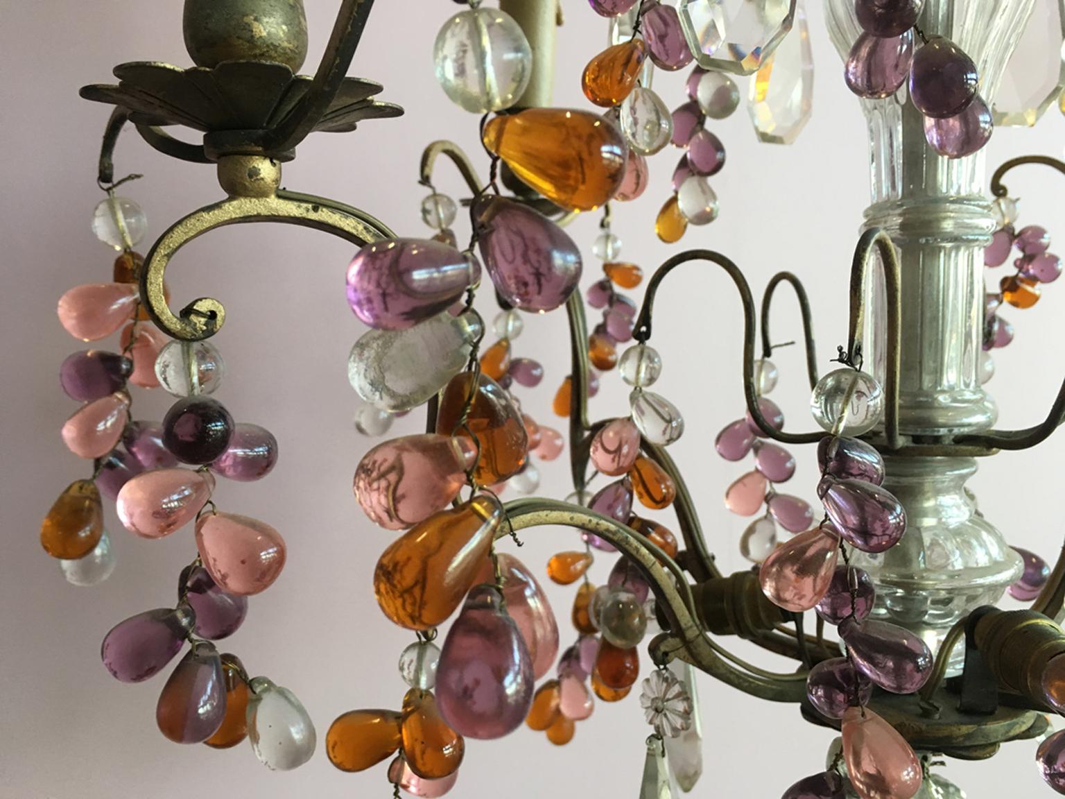 19th Century Colorful French Chandelier with Crystal Glass 3