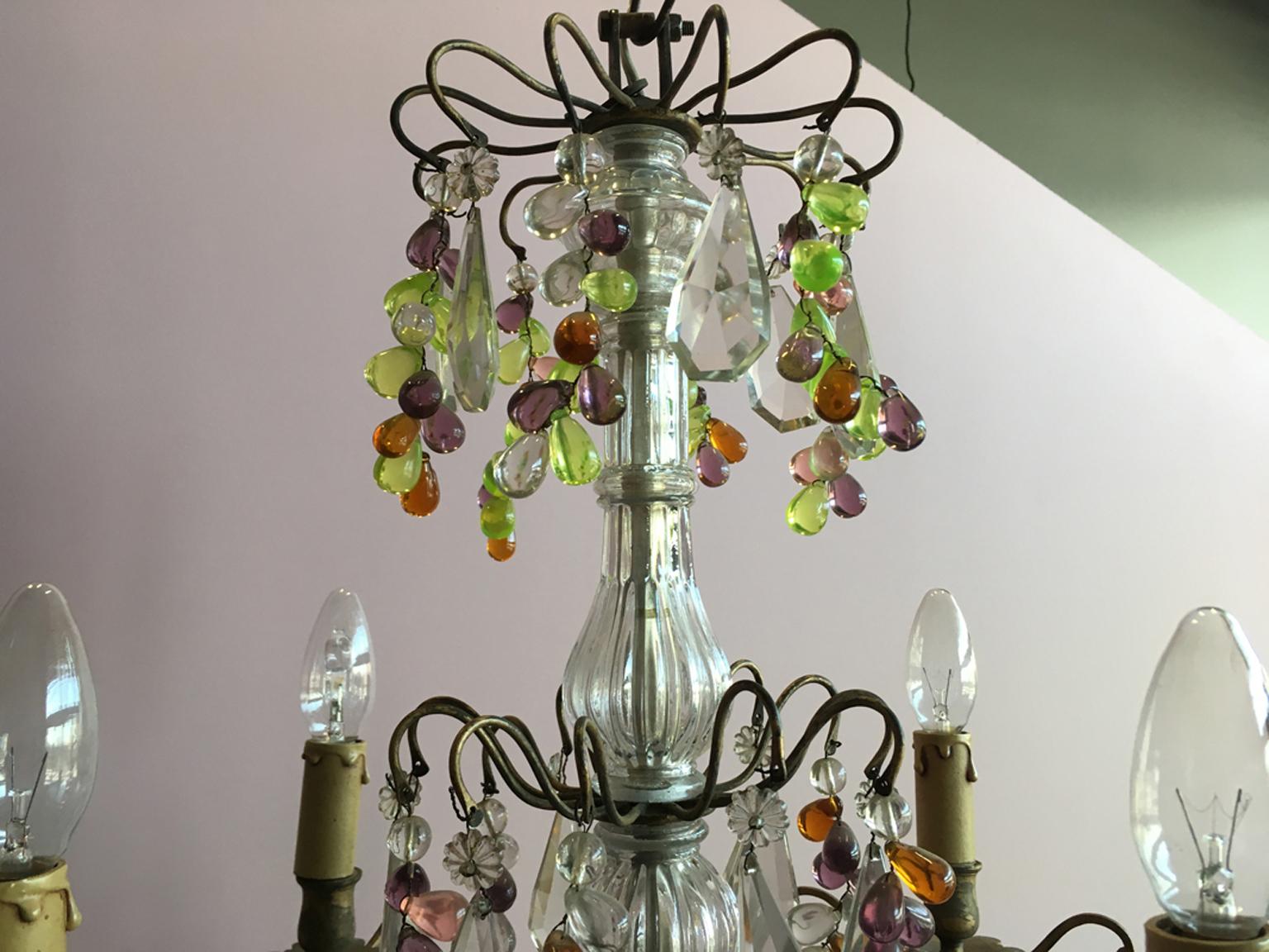 19th Century Colorful French Chandelier with Crystal Glass 11