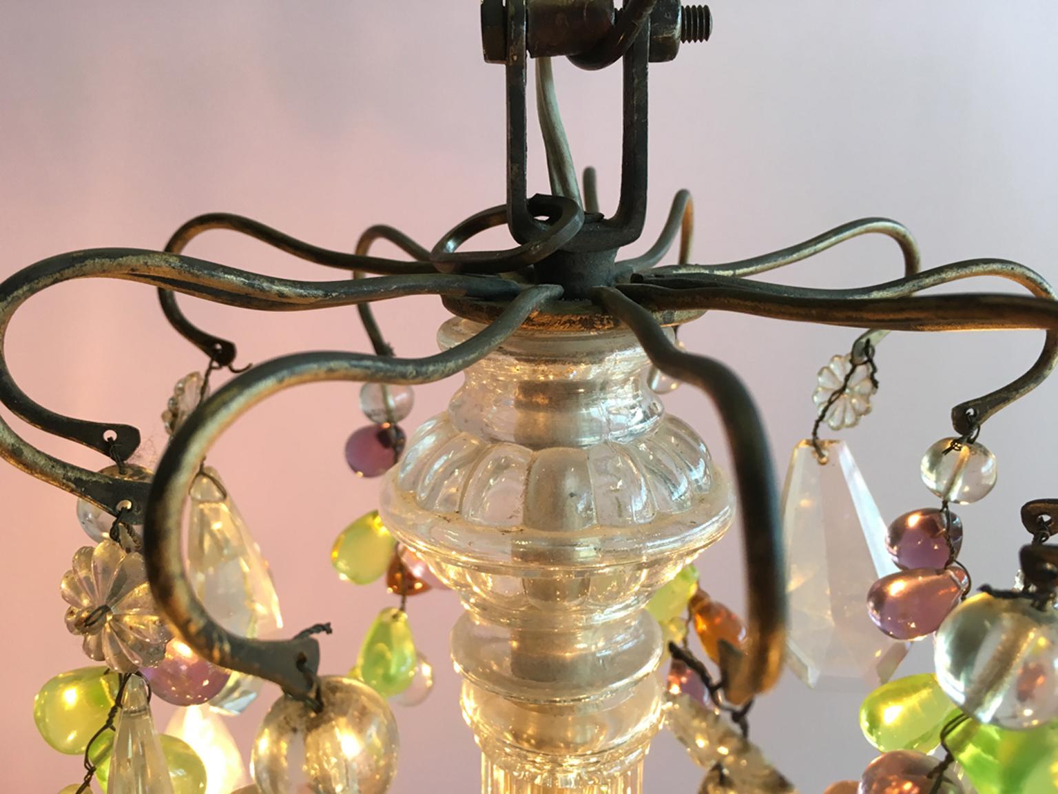 Metal 19th Century Colorful French Chandelier with Crystal Glass