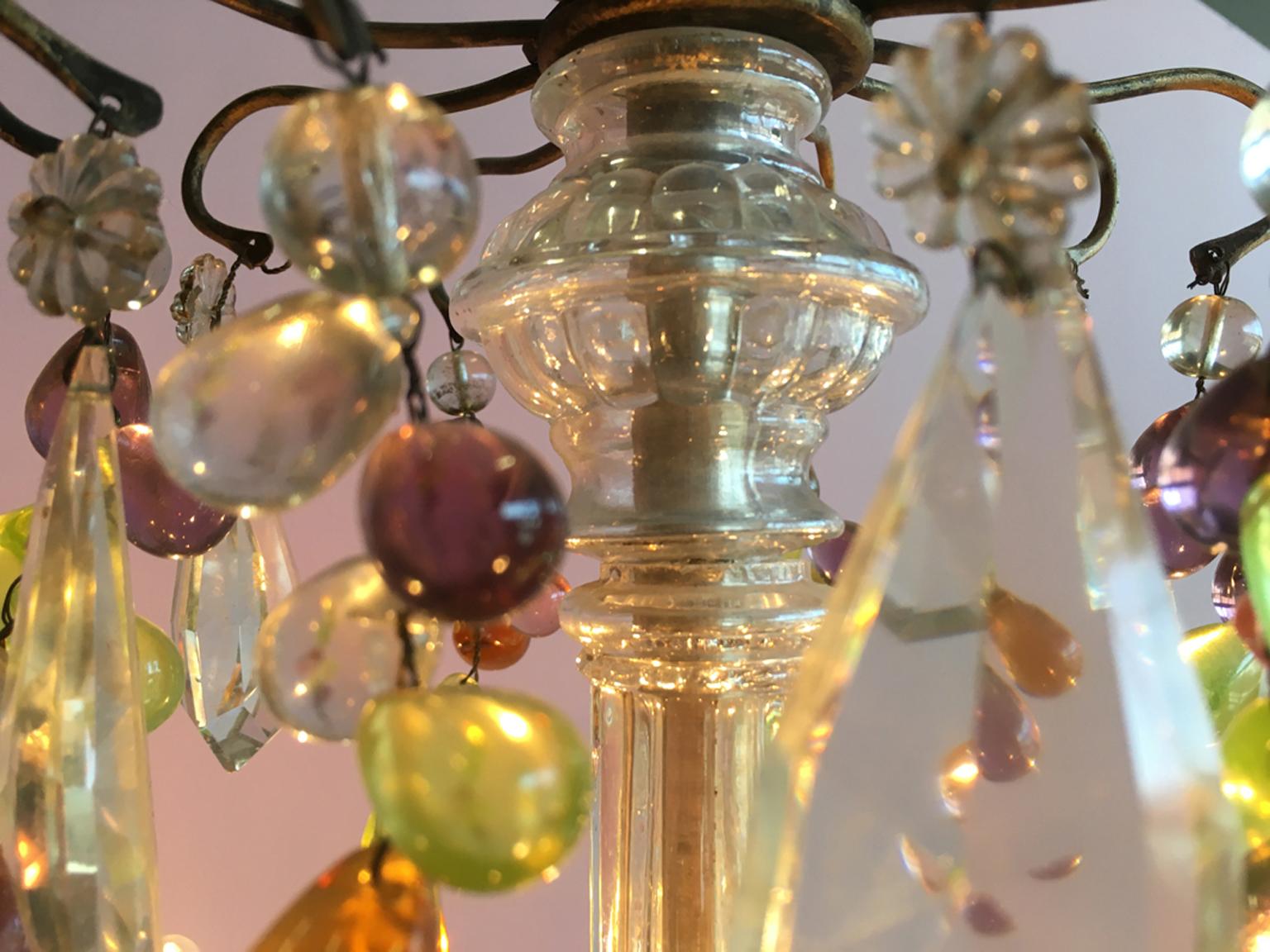 19th Century Colorful French Chandelier with Crystal Glass 1