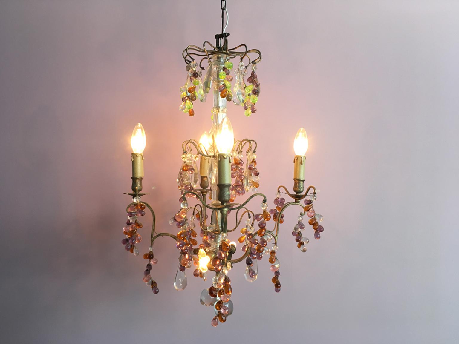 19th Century Colorful French Chandelier with Crystal Glass 2