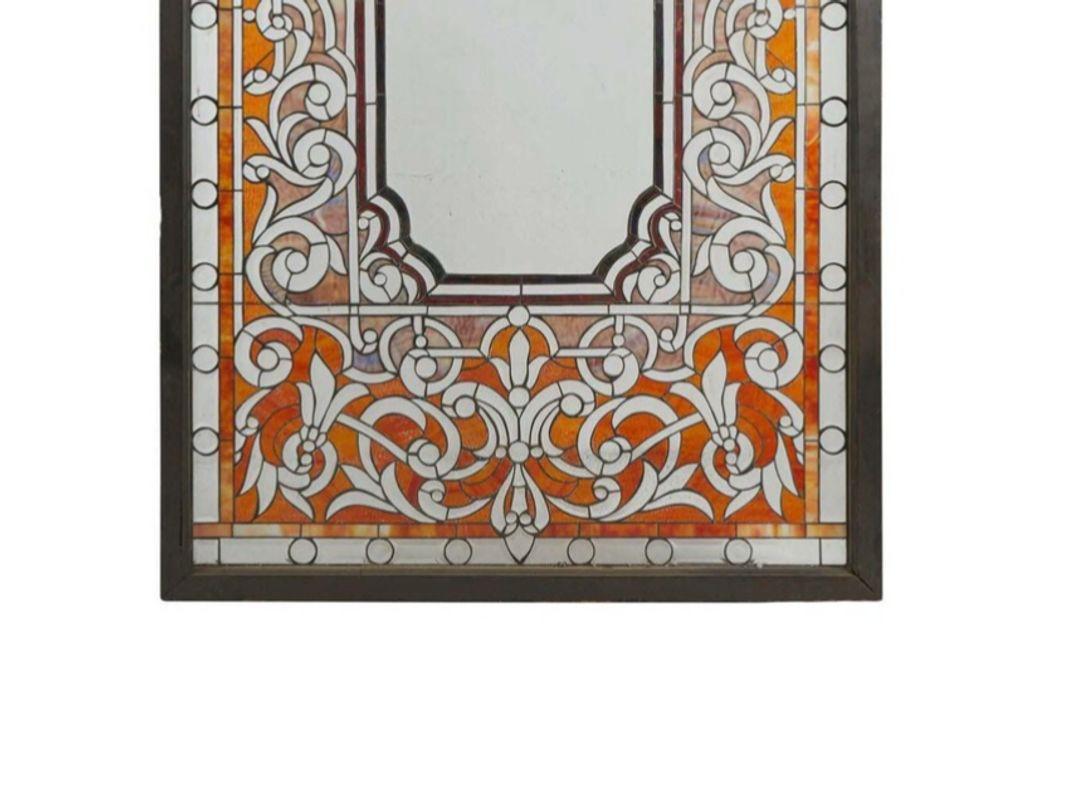 19th Century, Colorful Leaded Glass Window In Good Condition For Sale In Los Angeles, CA