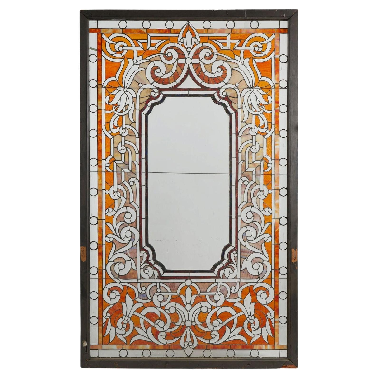 19th Century, Colorful Leaded Glass Window For Sale