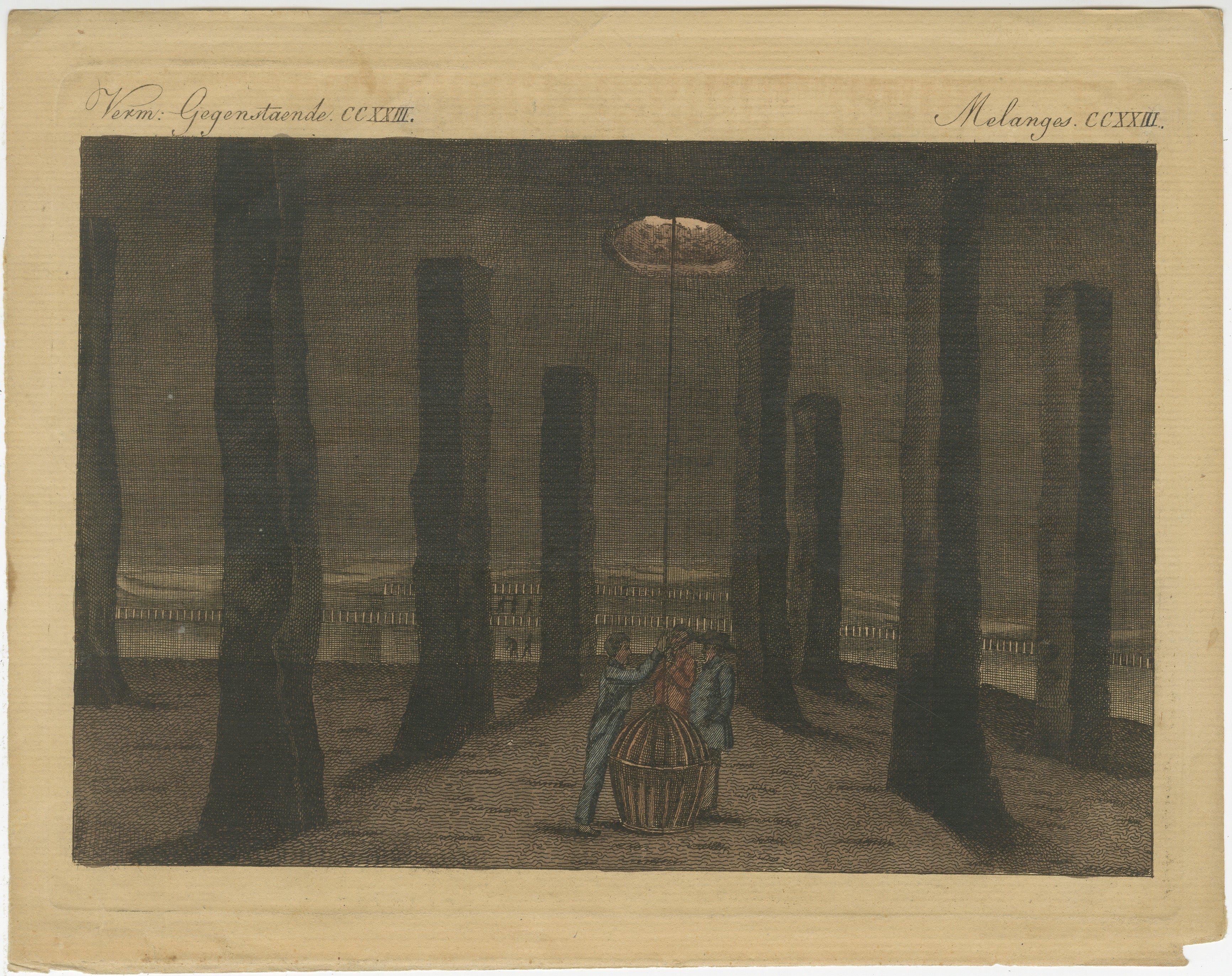 Title: 19th Century Coloured Engraving - The Salt Mine of Northwich, Cheshire

This 19th-century coloured engraving, created by the German School, depicts the interior of the salt mine at Northwich, Cheshire, England. The image portrays a dark,