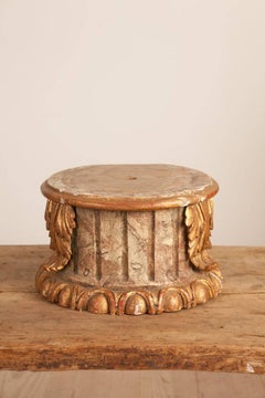 19th Century Column Pedestal Gilt Wood and Faux-Marble Painting, circa 1880