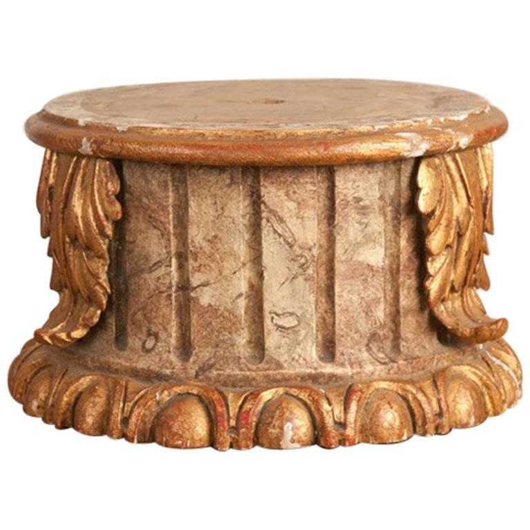 19th Century Column Pedestal Gilt Wood and Faux-Marble Painting, circa 1880