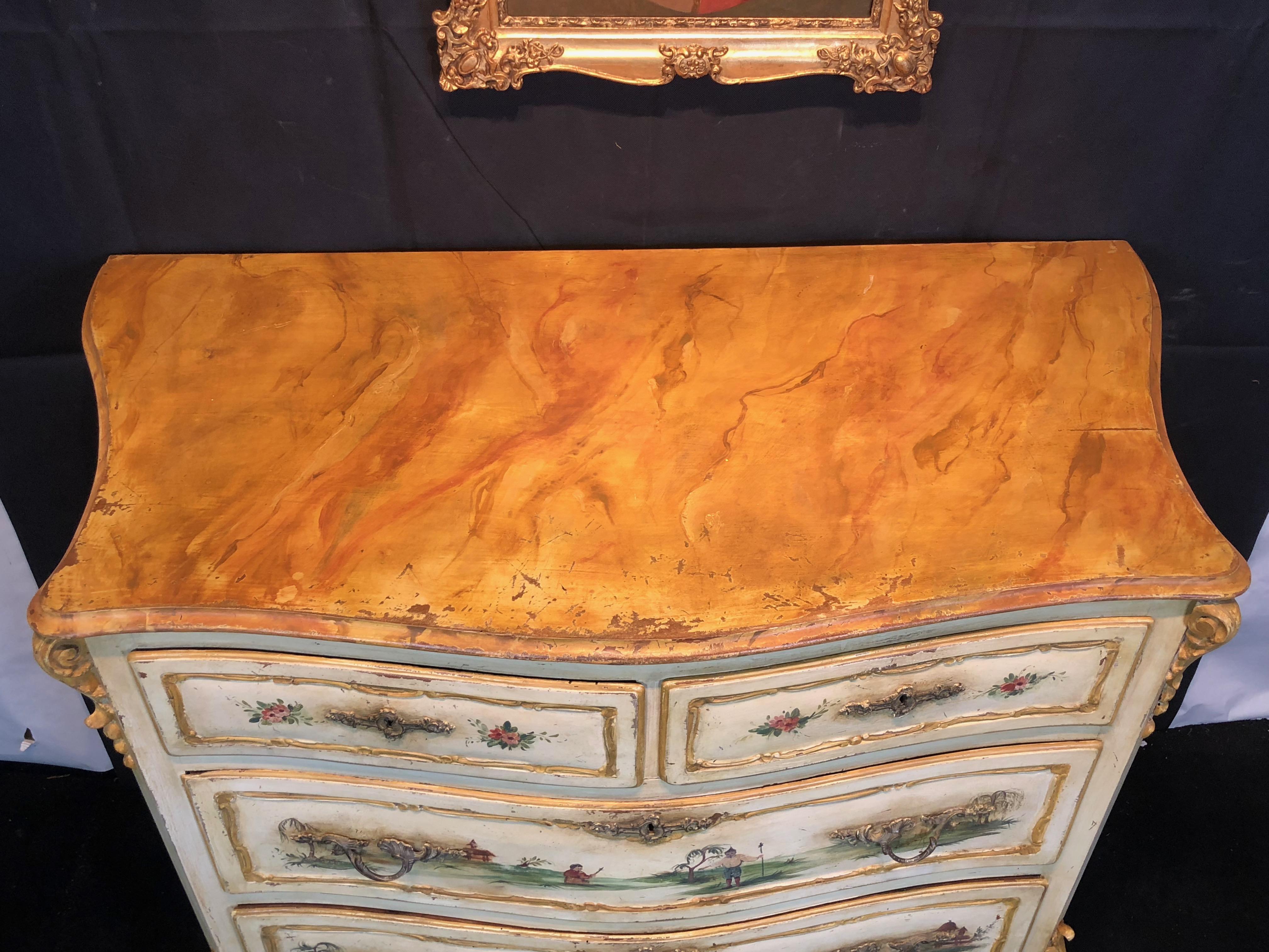Mid-19th Century 19th Century Commode Venetian Lacquered with Landscapes and Chinese Figures For Sale
