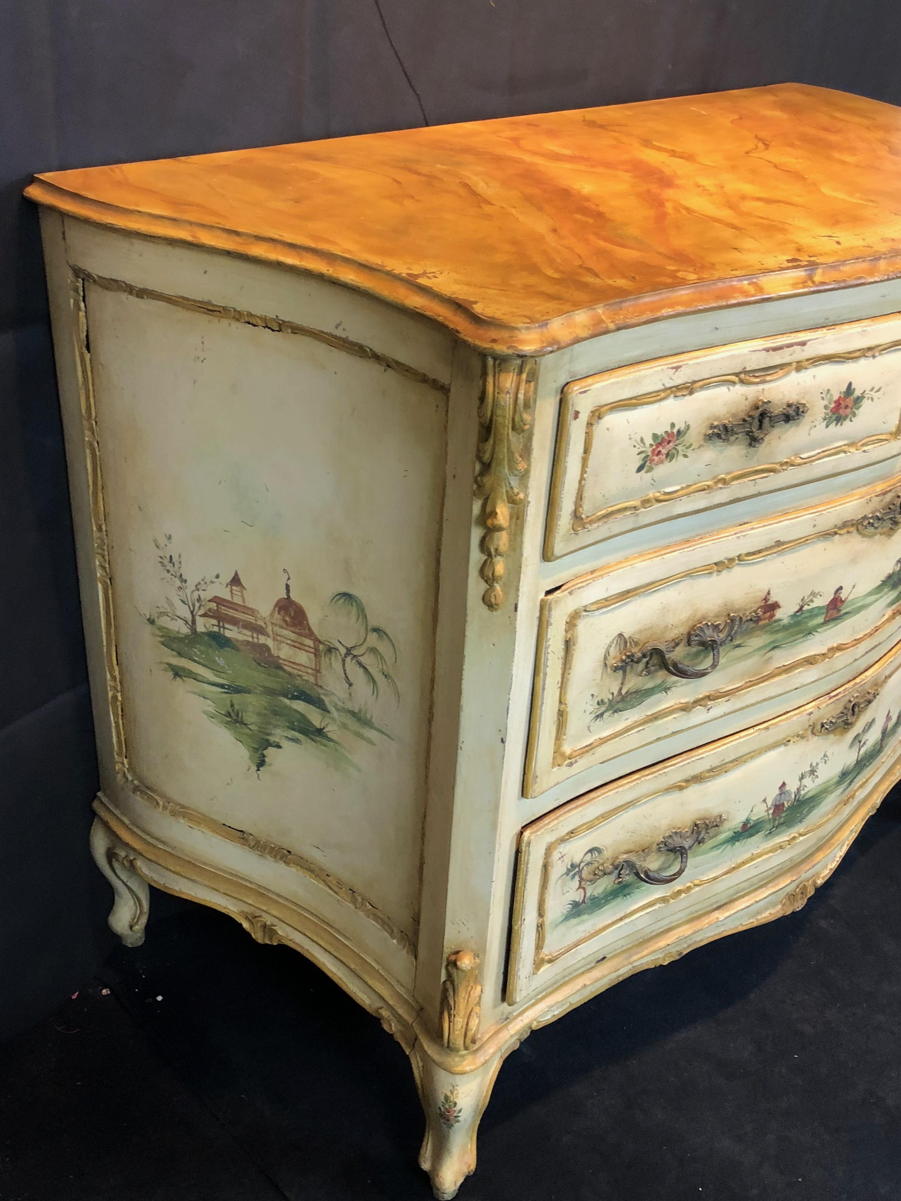 Wood 19th Century Commode Venetian Lacquered with Landscapes and Chinese Figures For Sale