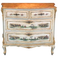 Antique 19th Century Commode Venetian Lacquered with Landscapes and Chinese Figures